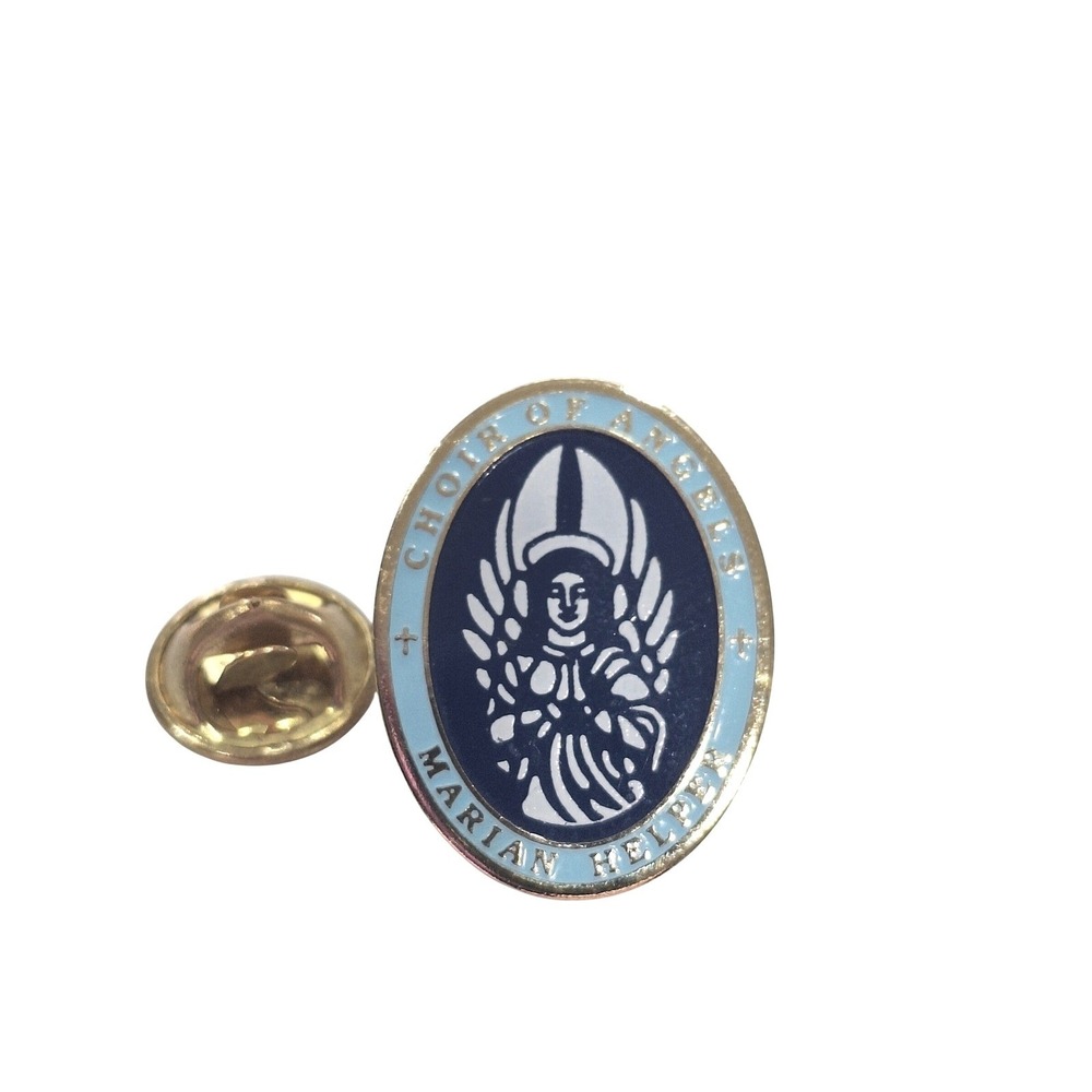 Marian Helper Choir of Angels Lapel Pin Religious Gold Tone Enamel Angel Oval